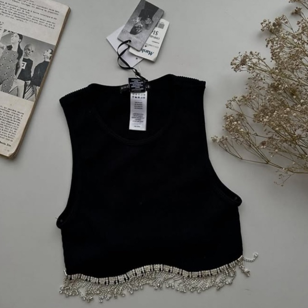 Sincerely Jules Black Tank with Beaded Fringe